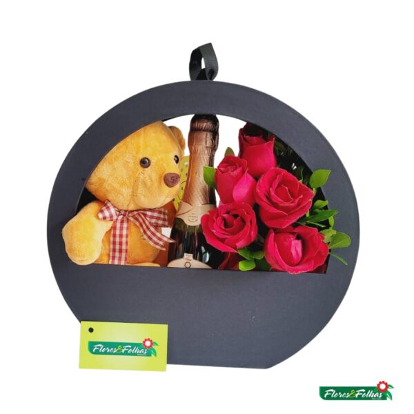 Caixa circulo  onix com Rosas, pelúcia e chandon - Image 2