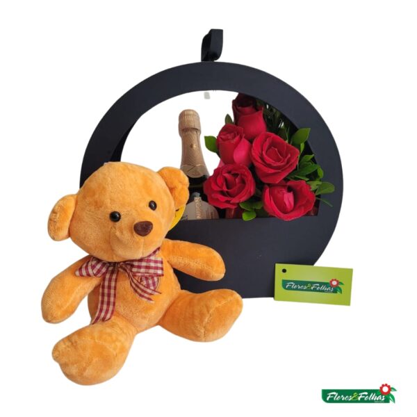 Caixa circulo  onix com Rosas, pelúcia e chandon - Image 3